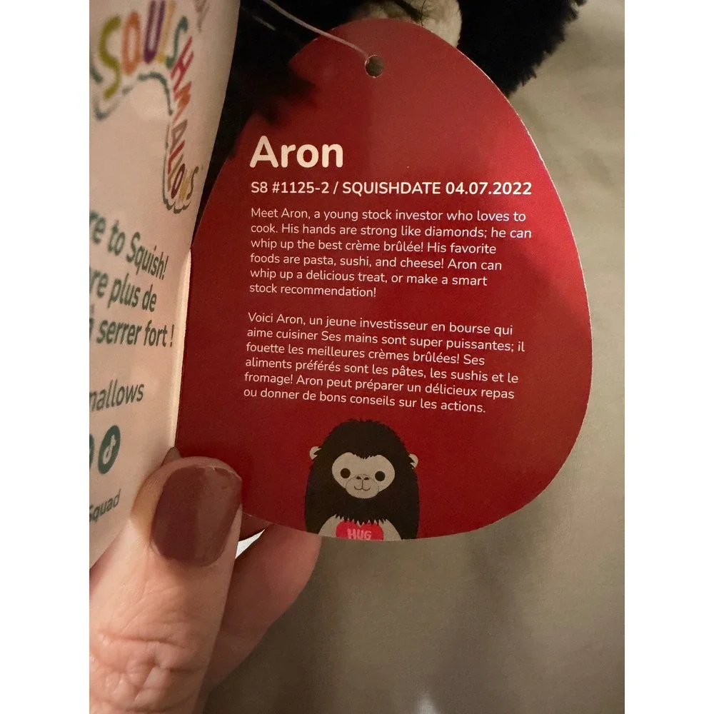 Squishmallows Aron Gorilla Hug Me Valentine Plush Kellytoy Black White NWT